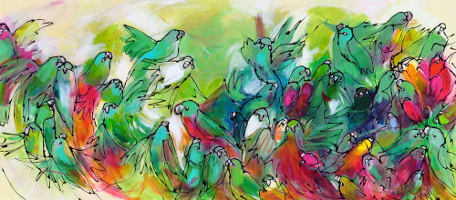 Janet Timmerije + Green parakeets